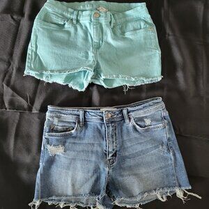 LOT of 2 Women's Size 8 Low Rise Distressed Denim Jean Shorts Soft Stretchy